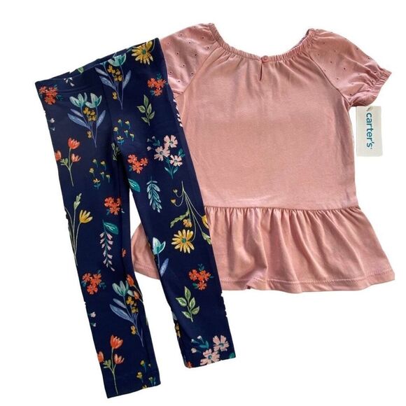 CARTER’S Girl’s 2T Peplum Tee & Floral Leggings Set - Picture 1 of 7
